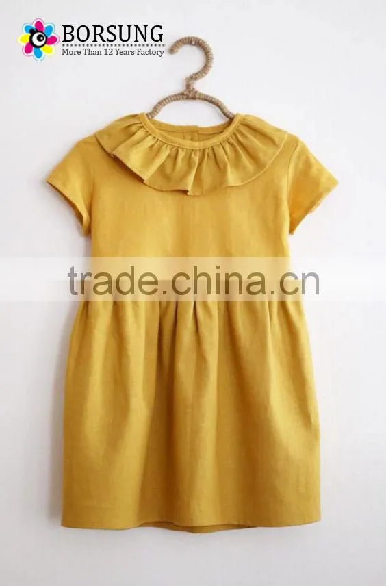New style gilrs short sleeve yellow ruffle summer dress Birthday Dresses Fashion Cotton Baby Kids Clothes