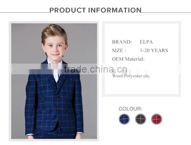 ELPA slim designer kids suits plaid fancy 3 piece boys suits