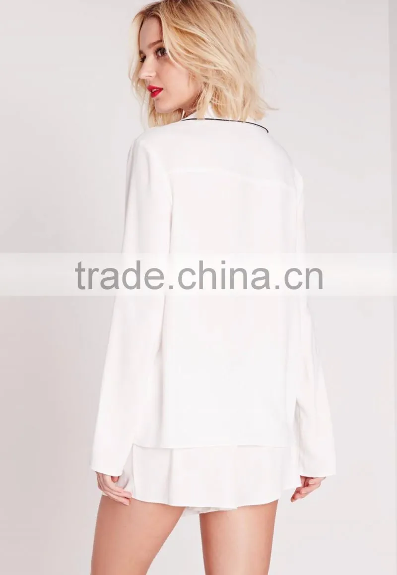 New arrival contrast pipi pyjama set wholesale adult women pajama white