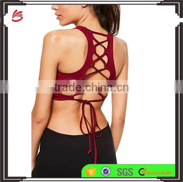 Wholesale Women's Yoga Sexy Sports Bra active lace up back fitness yoga running bra