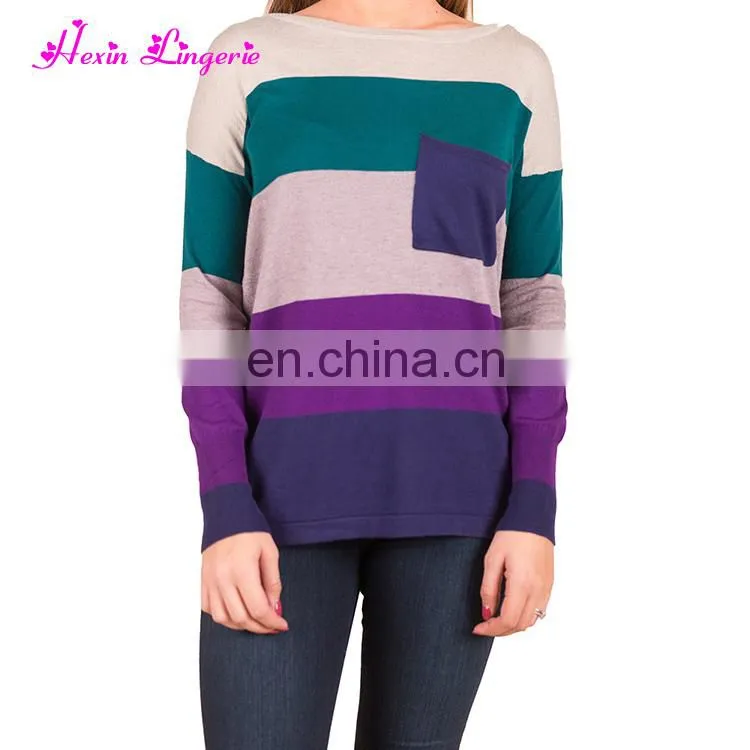 Freeshipping Purple Block Color O Neck Loose Latest Design Girls Winter Sweater