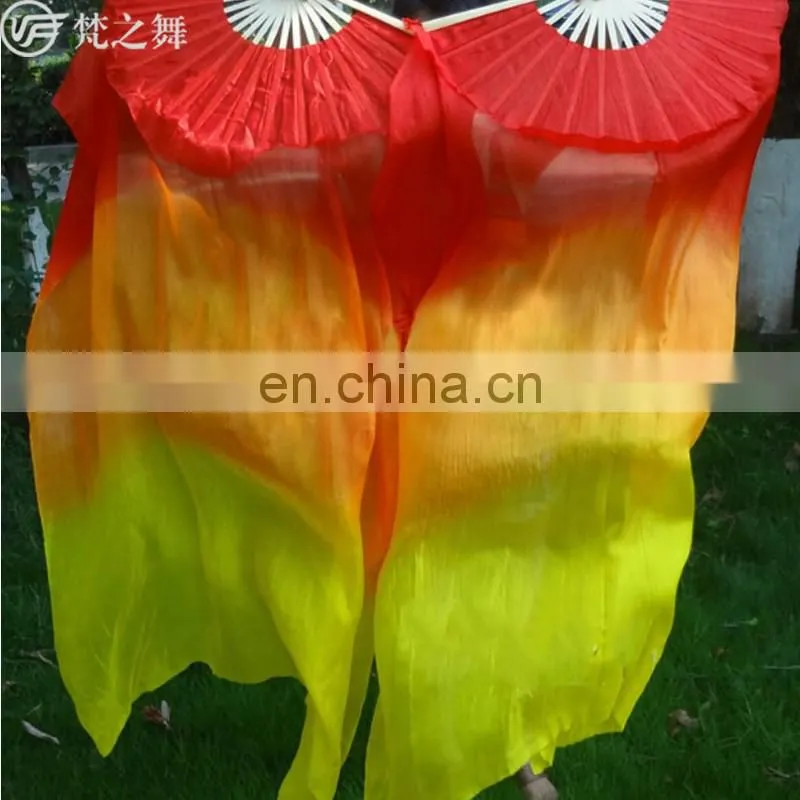 P-9074 New arrival dyed 100% real silk long belly dance fan veil with size 1.8m and 1.5m