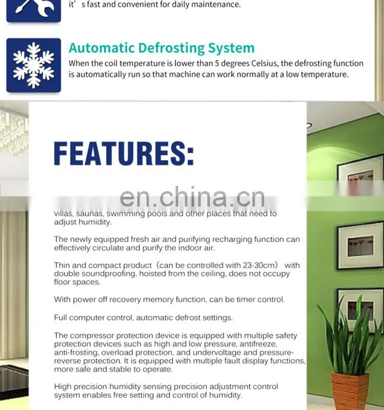 20L/D dehumidifying capacity ceiling mounted whole house ventilated dehumidifier