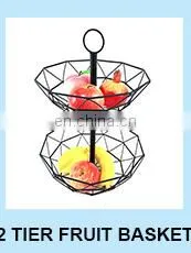 Modern Counter Top Round Fruit Basket 2 Tier Fruit Basket Metal Wire Banana Hanger Desktop Fruit Vegetable Basket