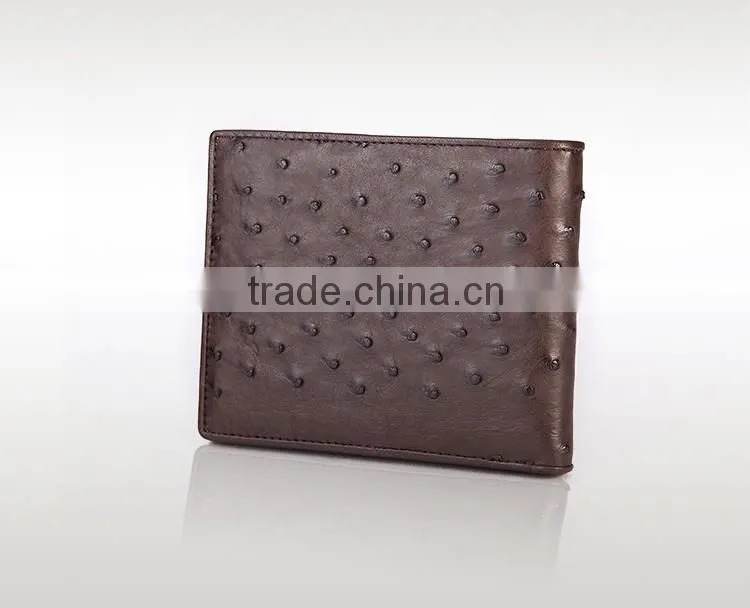 High Quality Brown color Genuine Real Ostrich leather SIM card slot Small Wallet for men