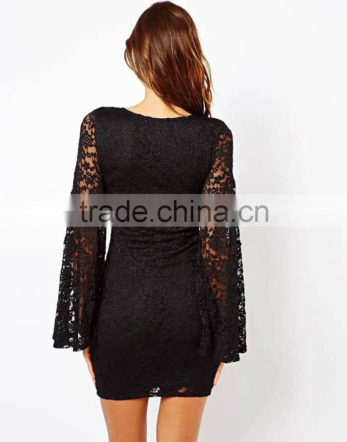 new fashion ladies dress long sleeve evening dress sexy slim lace halter dress