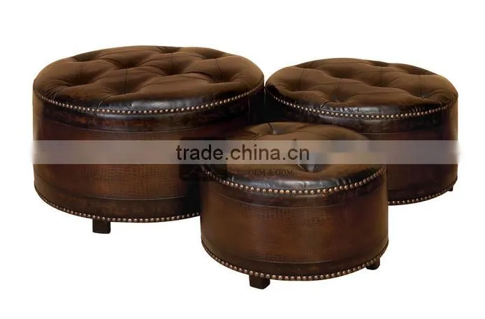 OT-026 Antique Round Shape Bed End Dresser Stool