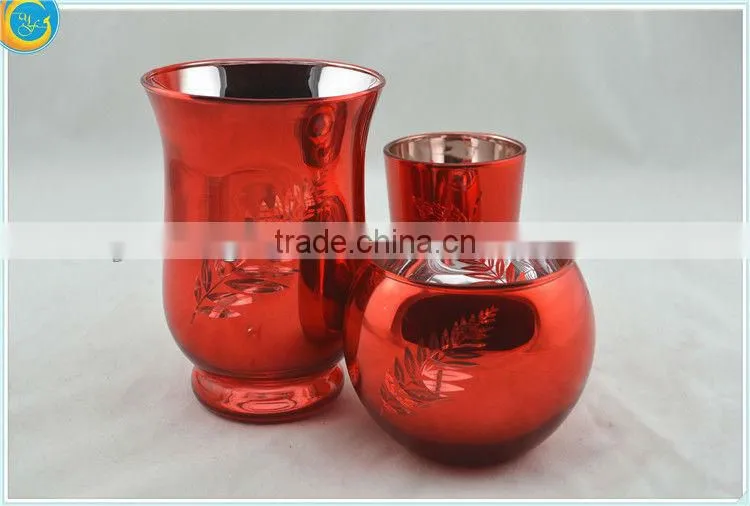 red electroplated glass candle holder