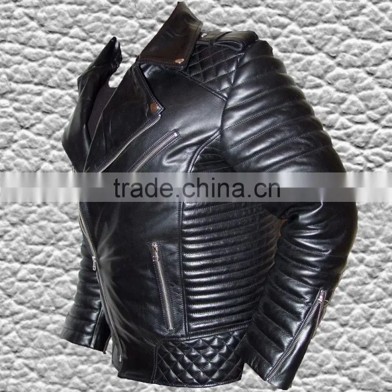 Lamb skin leather moto jacket