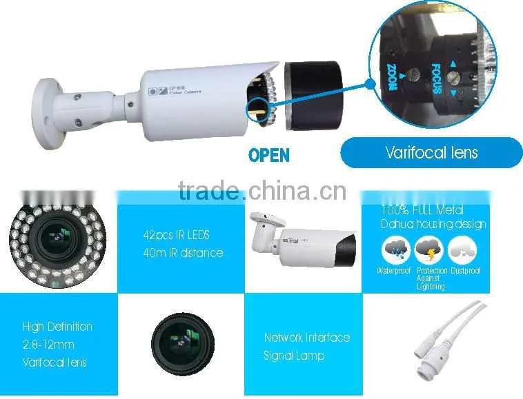 1.3MP CMOS ICR H.264 HD IP 42pcs LEDs Color IR Bullet CCTV Camera 2.8-12mm Vari Focal Lens