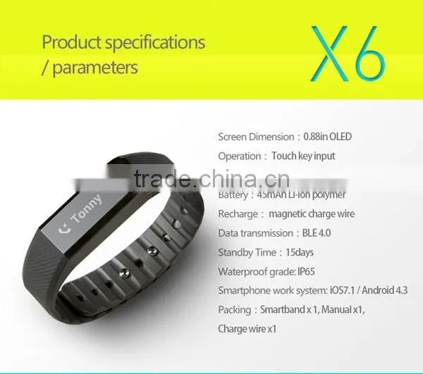 Original Factory Vidonn X6 notifications rollover on free app bluetooth 4.0 ios&android cicret smart bracelet