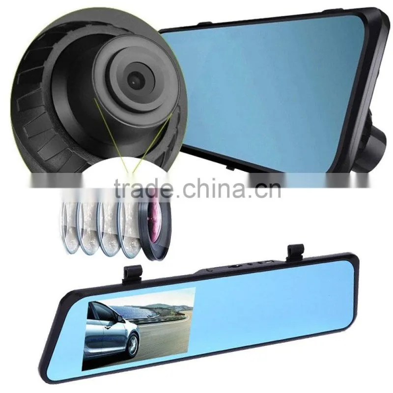 1080P Full HD 4.3" G-sensor Dual Lens Rearview Camera Car DVR Road Dash Video Rearview Mirror Cam with Night Vision