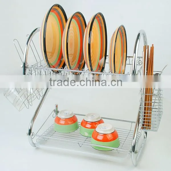 household item chrome plating 2 layer metal wire dish rack