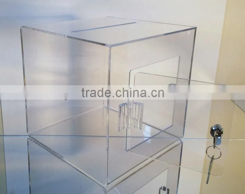 acrylic donation box with lock and paper insert