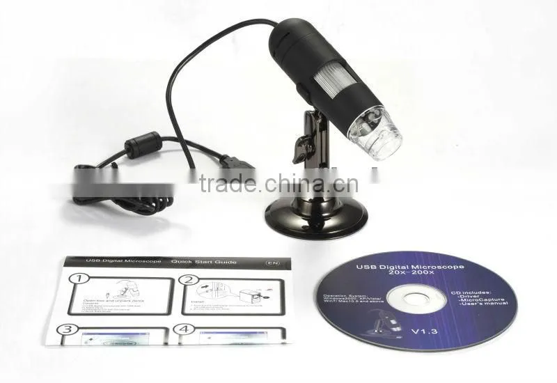1.3MP image sensor digital USB microscope with 200X magnification