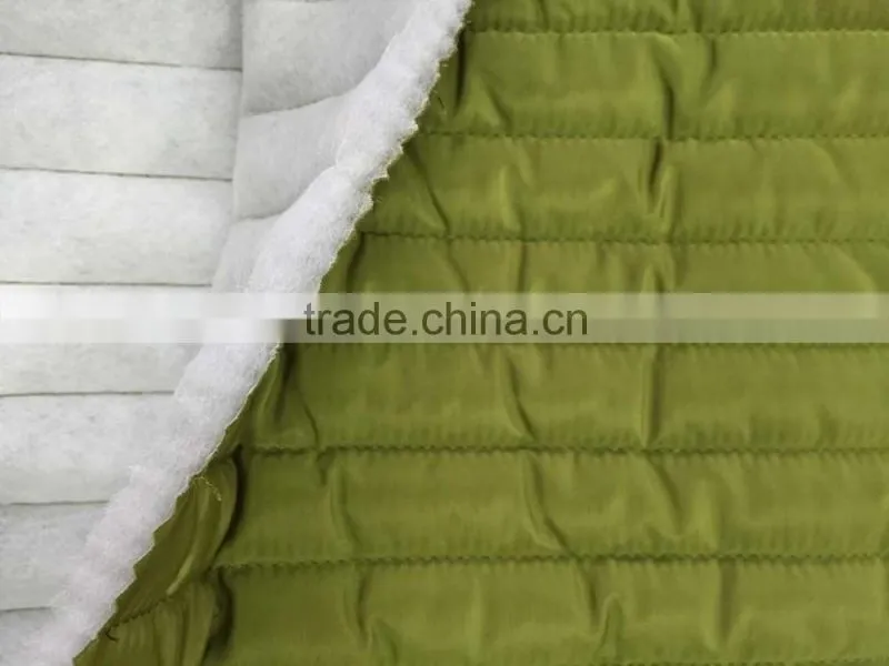 Fashion polyester stripe embroidered thermal padded fabric with quilting for down coats/jacket