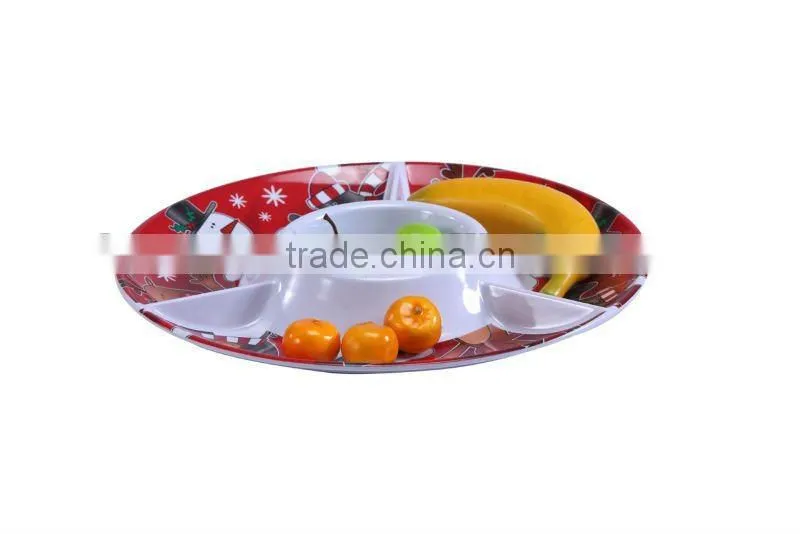 round three section melamine chip and dip bowl