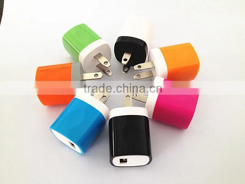 Mobile phone accessories US plug 1A/1.5A USB travel charger customized colors USB wall charger for iPhone iPad Table PC