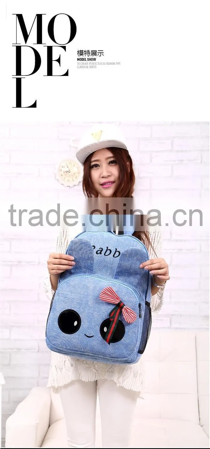 Korean Style Canvas Backpack Bag for Girls Bowknot Travel School Bag