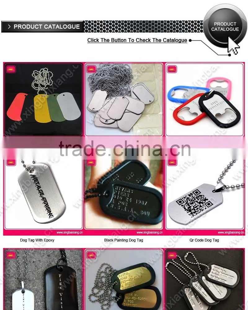 metal zinc alloy printed logo military dog tags with ball chain