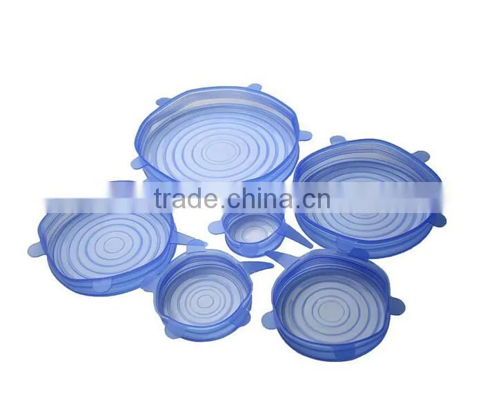 Set of 6 Silicone Stretch Lids Stretchable Reusable Durable Kitchen Gadget Dishwasher and Freezer Safe Preserve Food