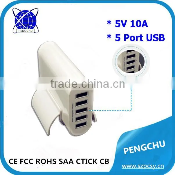 5 USB ports smart adapter 5v 10a USB portable charger 50w for camera/mobile phone
