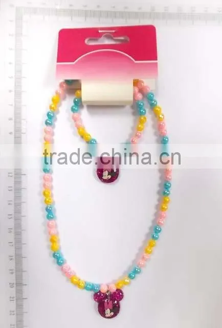 Lovely children multicolor beaded necklace bracelet set with cartoon images pendant
