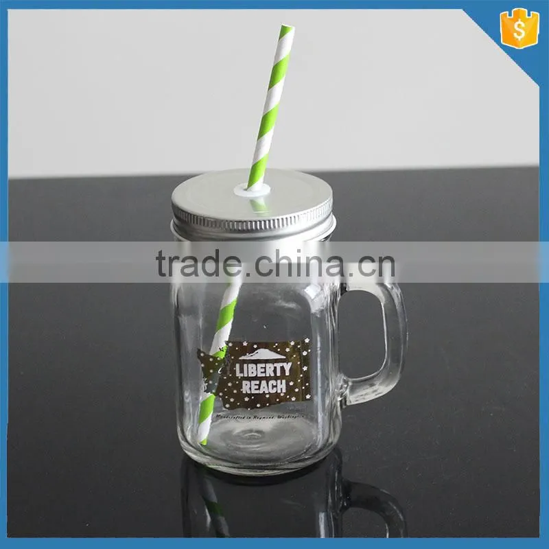 12 oz square glass jar glass mason jar with lid and handle