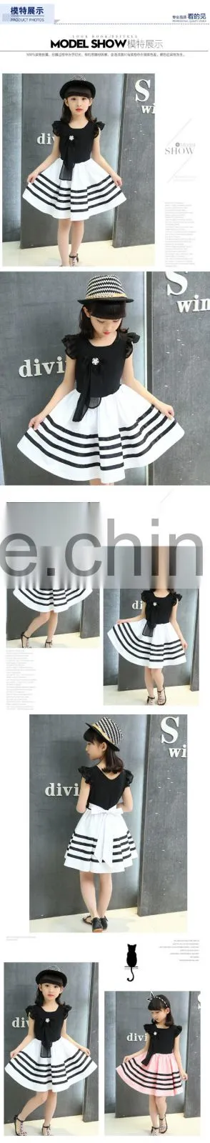 Child baby dress model Sleeveless Striped With Pearl Necklace 1-3 Year old girl dress