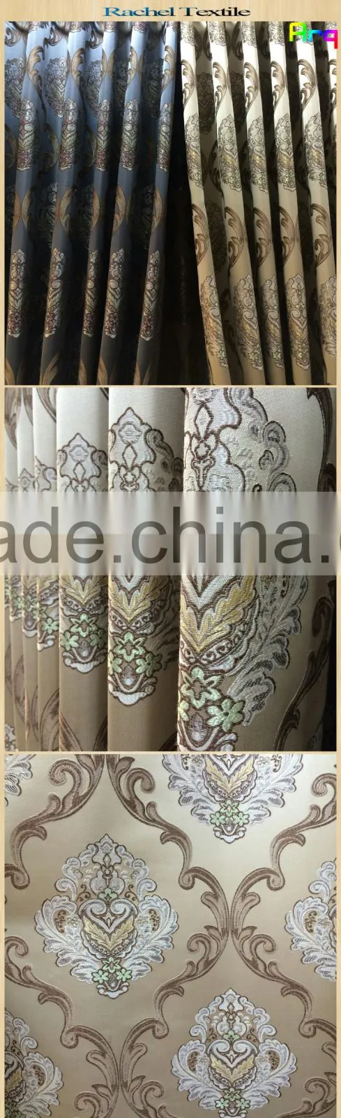 100% polyester blue jacquard high class curtain fabric, classic european blackout