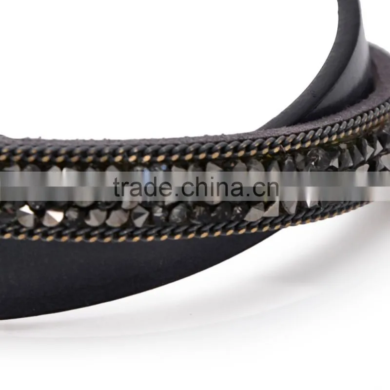 50PC Fashion Double Wrap Leather Bracelet Black Brown Crystal Leather Bangle Magnet Clasp