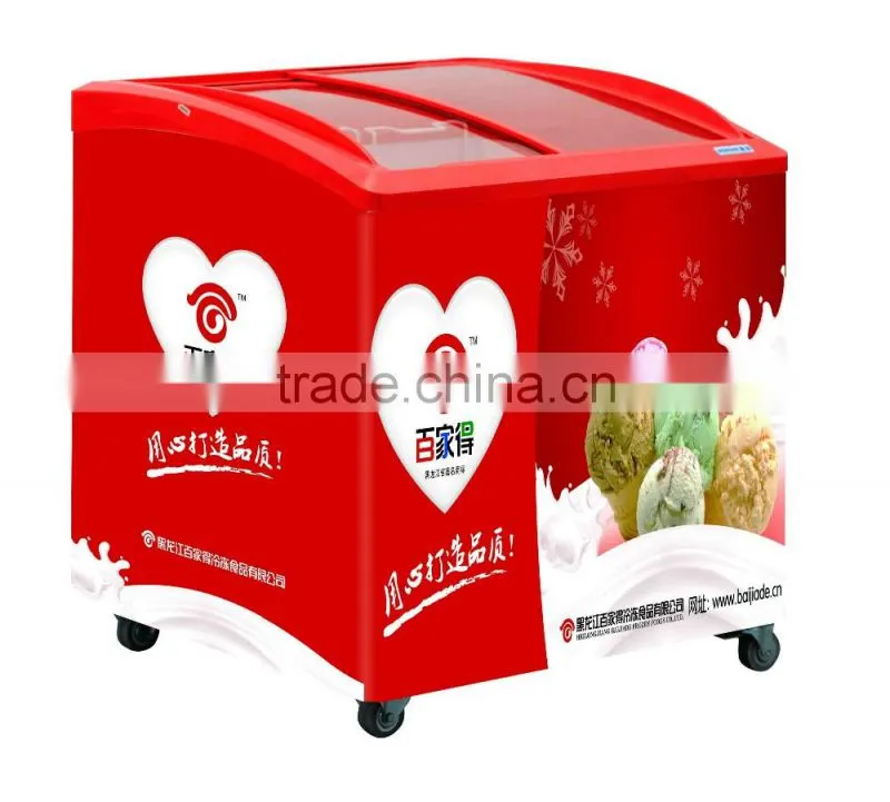 235L Curved Double Door Ice Cream Showcase Freezer