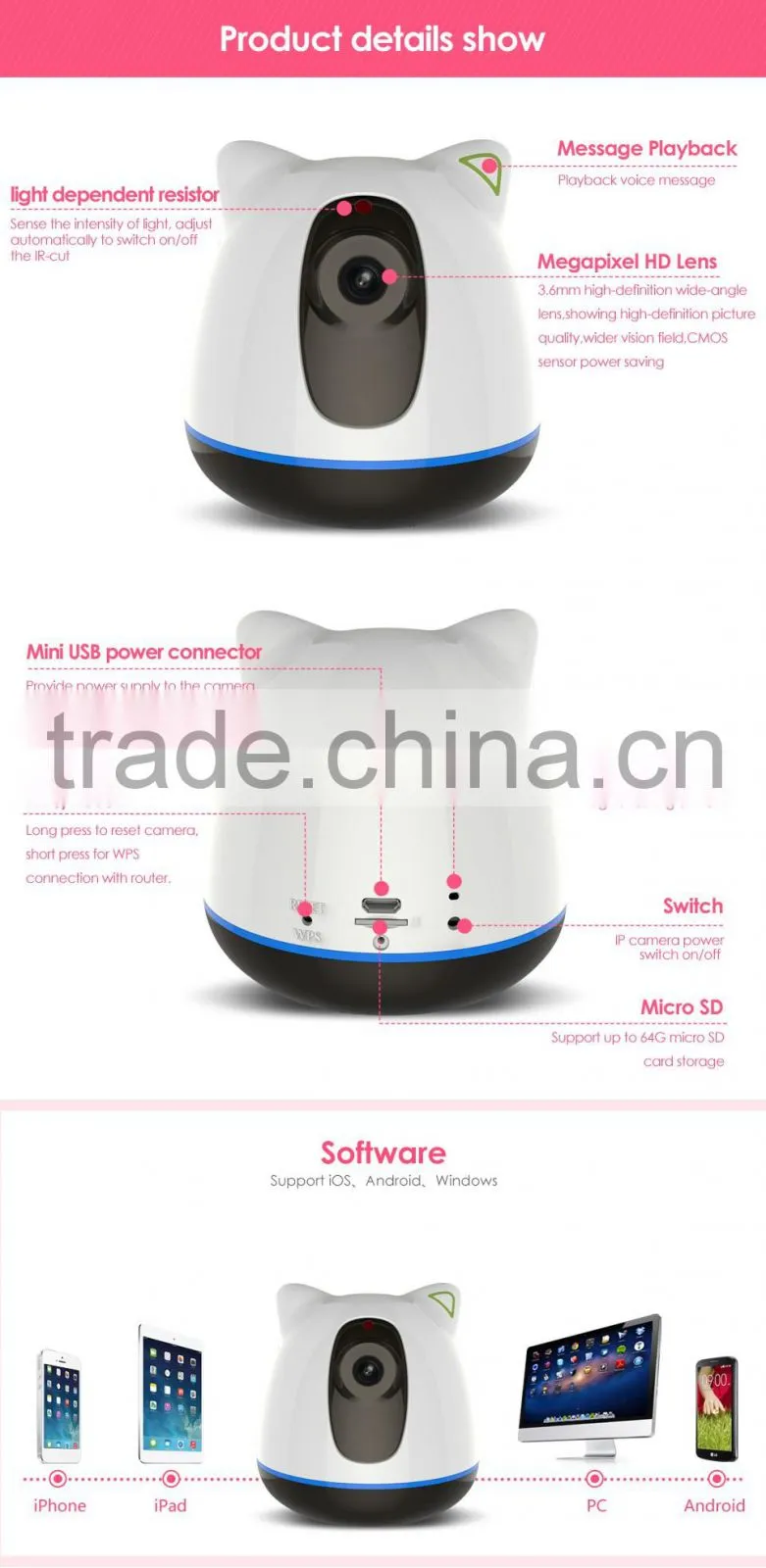 VStarcam H.264 720P long distance electronic baby monitor wireless