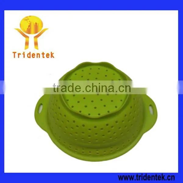 2014 best seller non-toxic portable silicone colander bowl with stainless steel