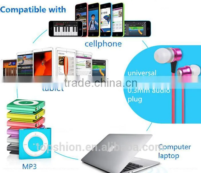 2015 new products hot selling earphone colorful in-ear earphones with flat cable