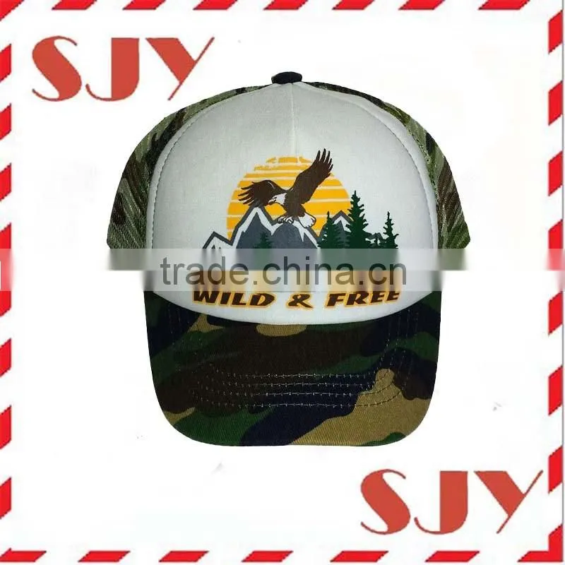 Low profile 100% polyester mesh trucker hat /cap with silk print