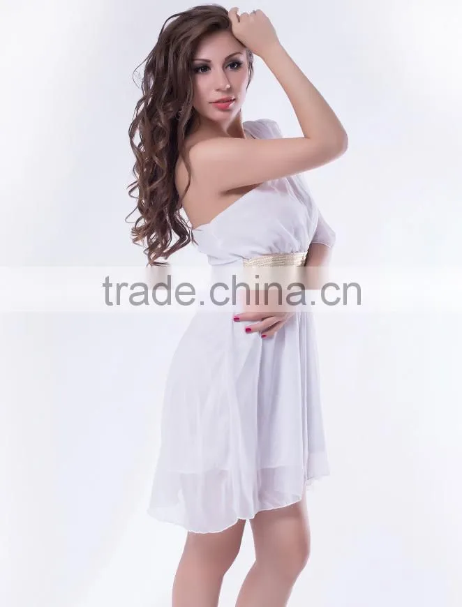Simple design chiffon fabric one-shoulder casual dress for fat women