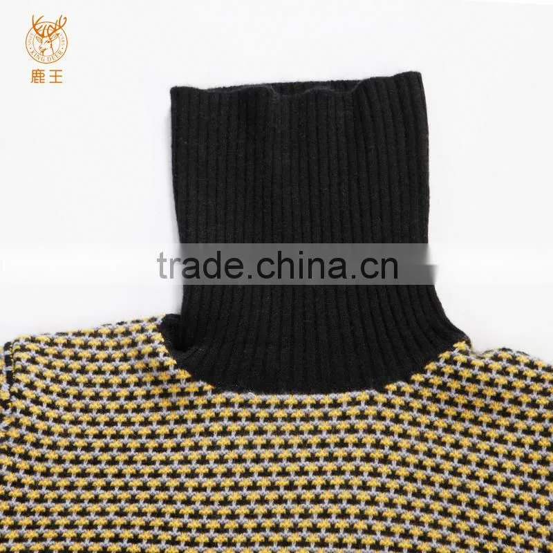 Women Jacquard Knitting Cashmere Sweater, Ladies Delicate Black Neck Sweater