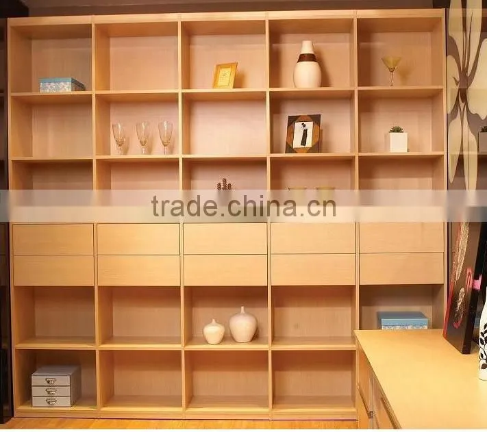 wood bookcase with doors and drawers