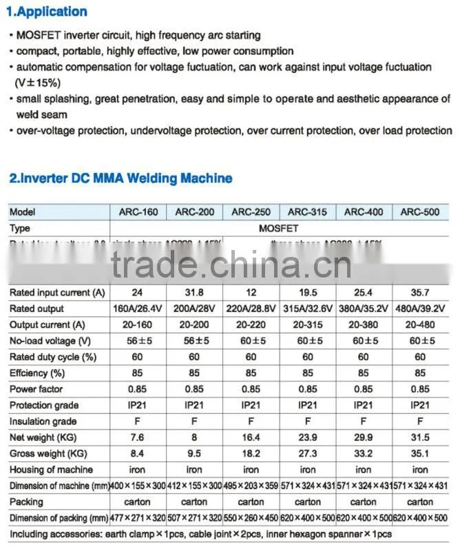 cheap price Inverter DC MMA miller plastic/iron welding machine ZX7-200 (MOSFET Type)