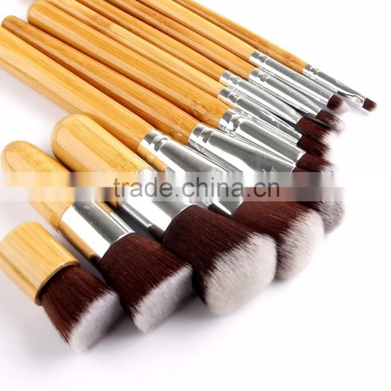 Hot sale high quality 11 pcs bamboo makeup brush set including kabuki makeup brushes