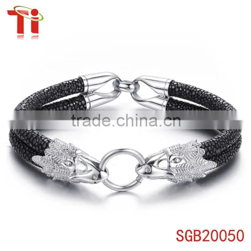 fashion genuine stingray leather bracelet 2 cord mens dragon stainless steel silver custom jewelry allibaba com wholesale bangle
