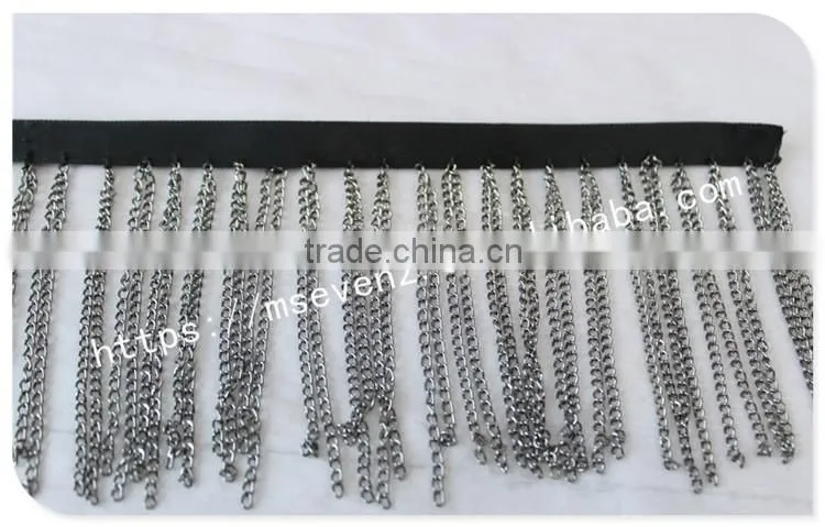 Fashion look 8cm width ribbon gold/silver fringe metal trim for bags