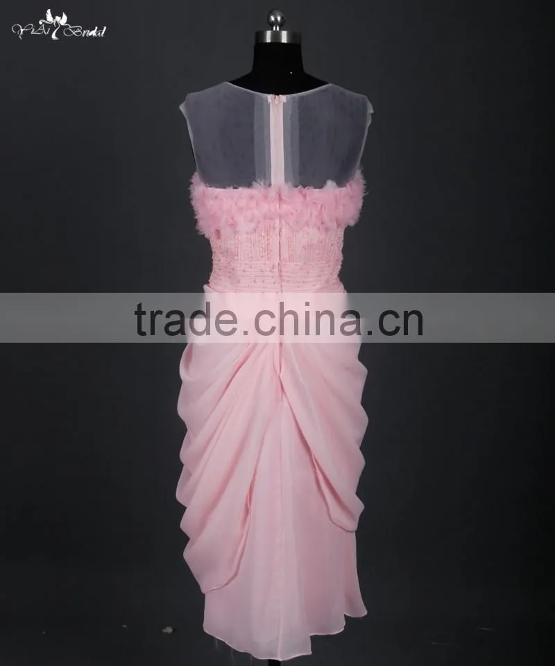RSE677 Chiffon Design Peach Color Sexy Smart Evening Dresses Short