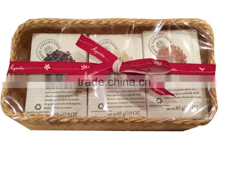 Christmas and New Year's Gift: Rice Scrub Soap Set in Basket