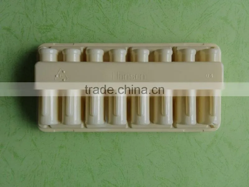 yellow divided plastic oral liquid bottle package tray, vial package tray