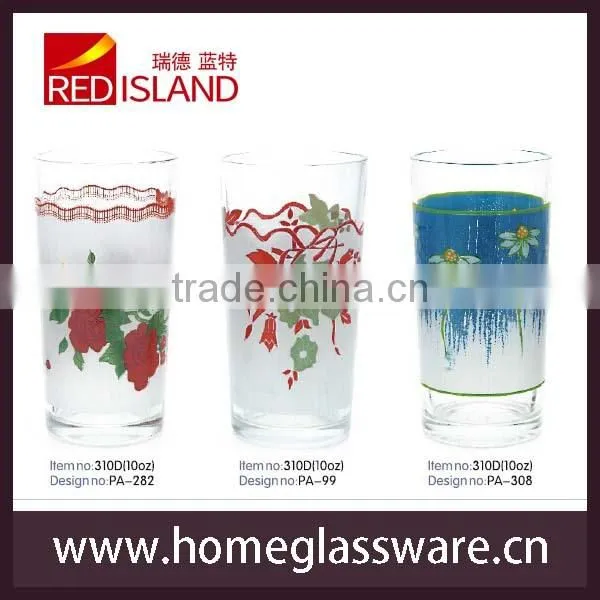 10oz glass with printing designs/water cup/printed glass cup