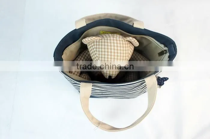 Fashion Stripe Canvas Bag Women Handbag (Blue White)