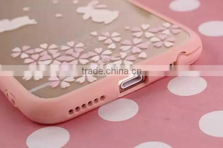 TPU + Acrylic transparent pink cartoon cute phone case for iPhone 6