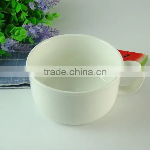 wholesale white porcelain soup bowl with handle for hotel restaurant ceramic bowl round porcelain ceramic rice bowl